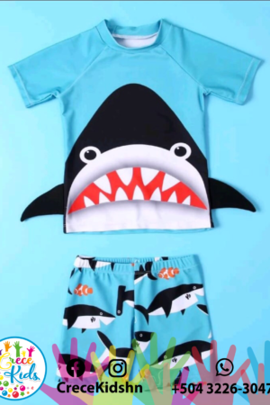 Traje de baño azul de tiburon