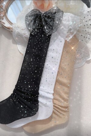 calsetas altas de brillantes collor blanco negro y color piel