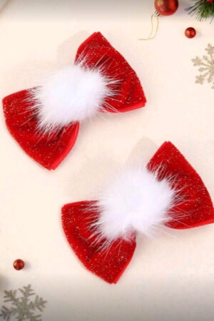 set de 2 ganchos rojos con pompones blanco