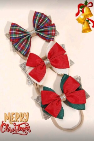 Set de 3 Diademas navideñas con moños grandes y llamativos