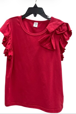 Blusa roja para niña con moño y mangas con olanes 🎀